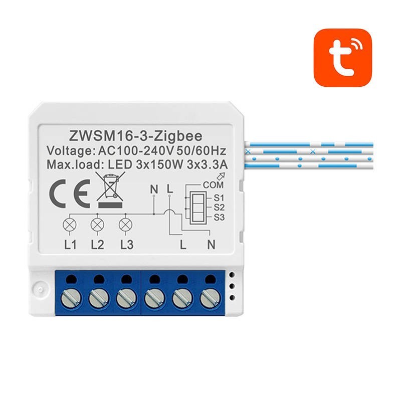 Viedā slēdža modulis ZigBee ZWSM16-W3 TUYA Avatto