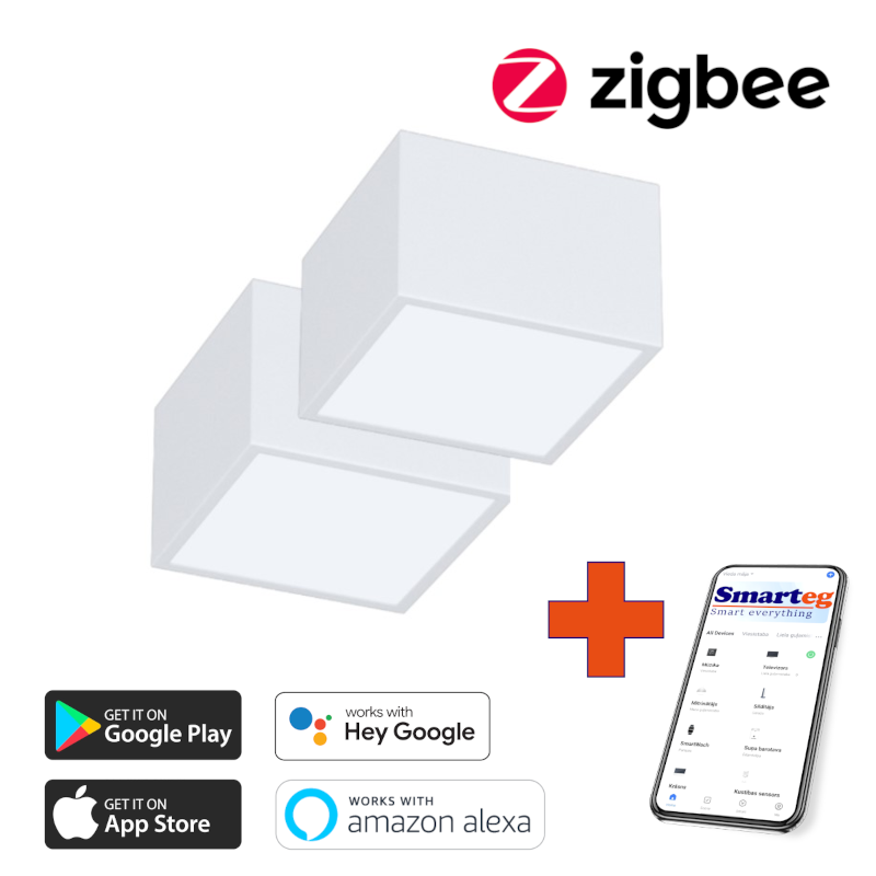 2x Smart celling lamp 15x15cm 12W white Zigbee