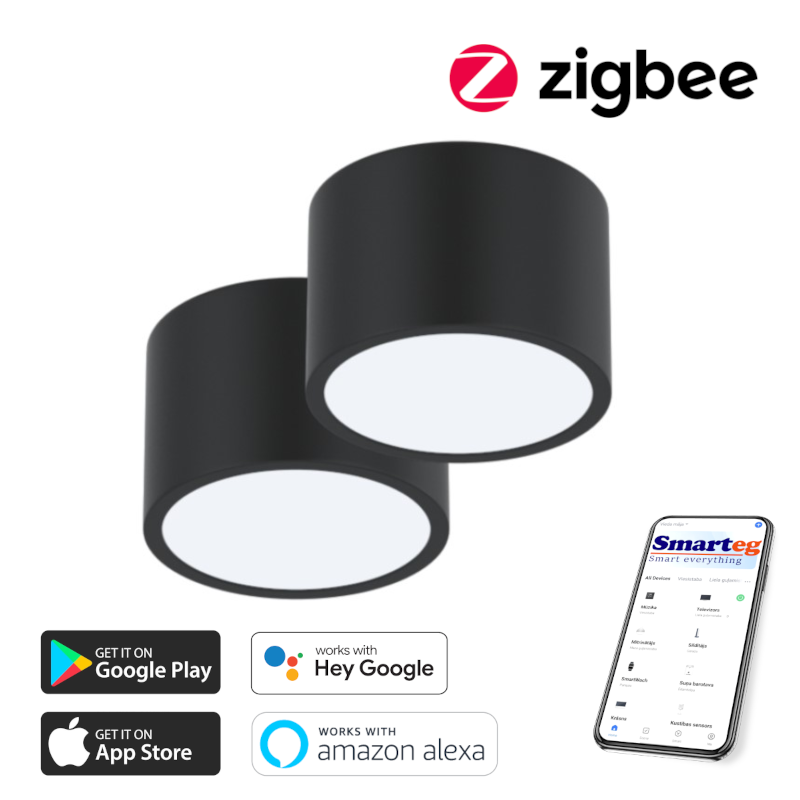 2x Smart celling lamp 15x15cm 12W black Zigbee