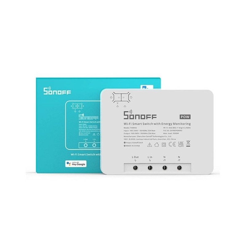 Интеллектуальный релейный переключатель Sonoff POWR3 большой мощности (25 А / 5500 Вт) с Wi-Fi, измерителем мощности и защитой от перегрузки