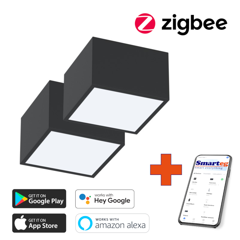 2x Smart celling lamp 15x15cm 12W black Zigbee