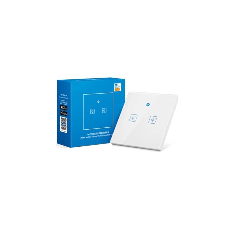 Woolley 2-gang smart WiFi eWeLink wall touch switch with built-in radar motion sensor (white)
