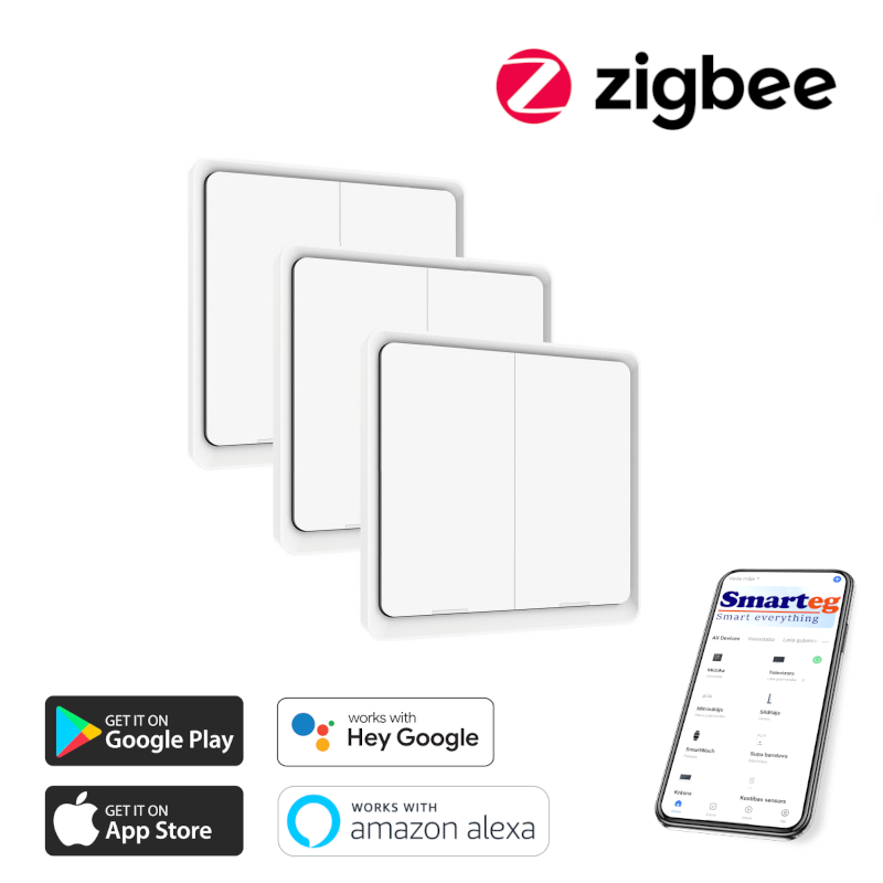 3x 2-кнопочный настенный выключатель (Zigbee)