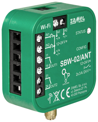 VIEDAIS VĀRTU UN DURVJU KONTROLIERIS SBW-02/ANT Wi-Fi, 12&amp,nbsp,... 24&amp,nbsp,V AC/DC ZAMEL