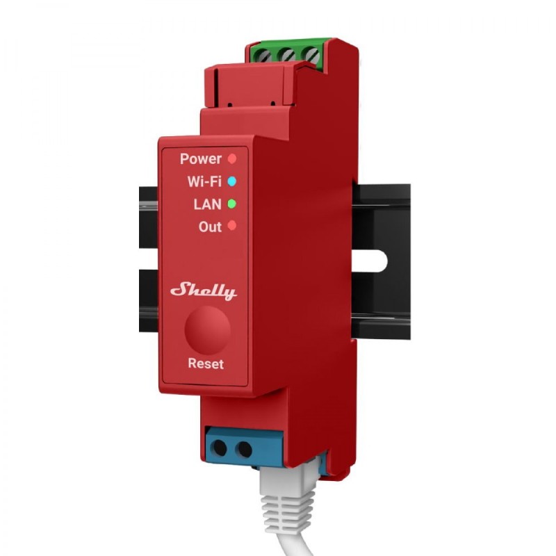 Shelly PRO 1PM WiFi + Ethernet 1 grupas viedais relejs ar jaudas mērītāju un DIN sliedes atbalstu
