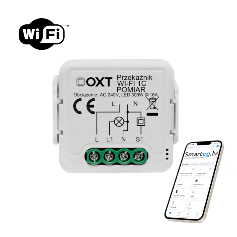 Wi-Fi 1 button relay module 16A +monitoring