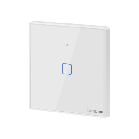 Sonoff TX T2 EU 1C 1 grupas viedais WiFi + RF sienas pieskāriena gaismas slēdzis (balts, ar rāmi)