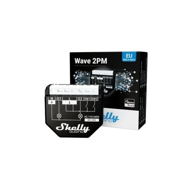 Shelly Qubino Wave 2PM viedais relejs ar divu grupu jaudas mērītāju ar Z-Wave protokolu