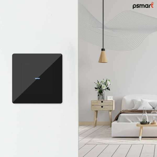 Melns stikls 1 pogas sienas slēdzis Zigbee
