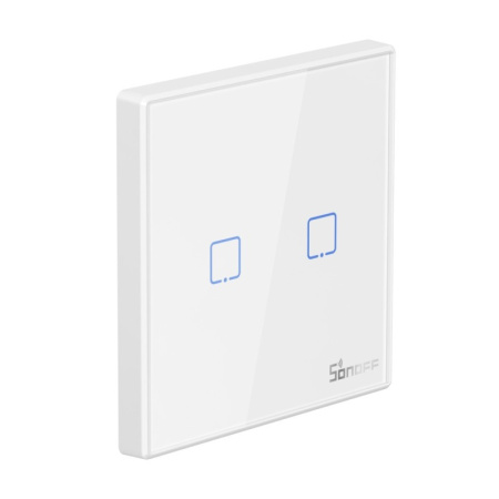 Sonoff TX T2 EU 2C 2 grupu viedais WiFi + RF sienas pieskāriena gaismas slēdzis (balts, ar rāmi)