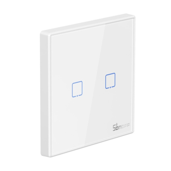 Sonoff TX T2 EU 2C 2 grupu viedais WiFi + RF sienas pieskāriena gaismas slēdzis (balts, ar rāmi)