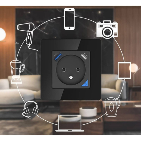 PSMART USB mērīšanas ligzda melna RM WiFi TUYA