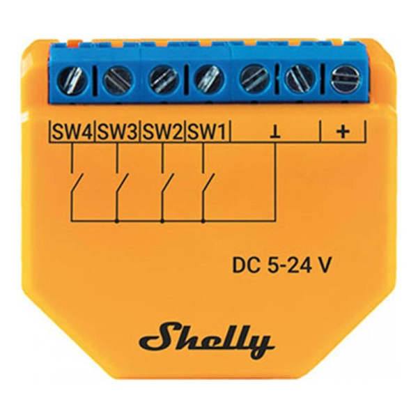 Wi-Fi kontrolieris PLUS i4 DC, 4 digitālās ieejas Shelly