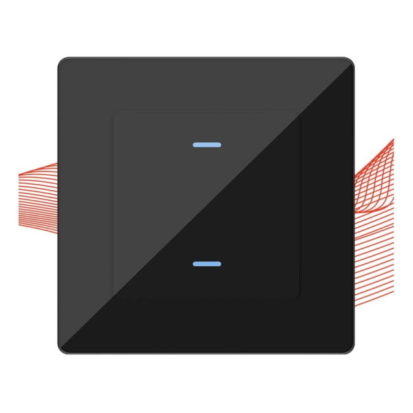 2-кнопочный стеклянный черный настенный выключатель Zigbee