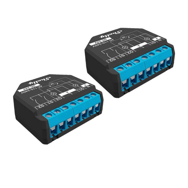 Shelly Plus 2PM 2 kontrolleru komplekts ar jaudas mērīšanu, WiFi/Bluetooth