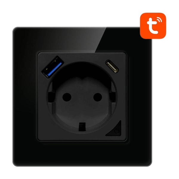 Smart WiFi sienas kontaktligzda N-WOT10-USB-B TUYA USB USB-C (melns) Avatto