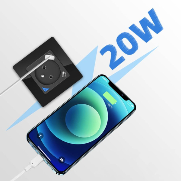 Melns sienas slēdzis USB+TypeC Zigbee