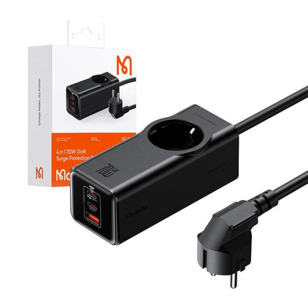 Barošanas bloks GaN McDodo CH-4620 EU 70W, 2x USB-C, 1x USB (melns)