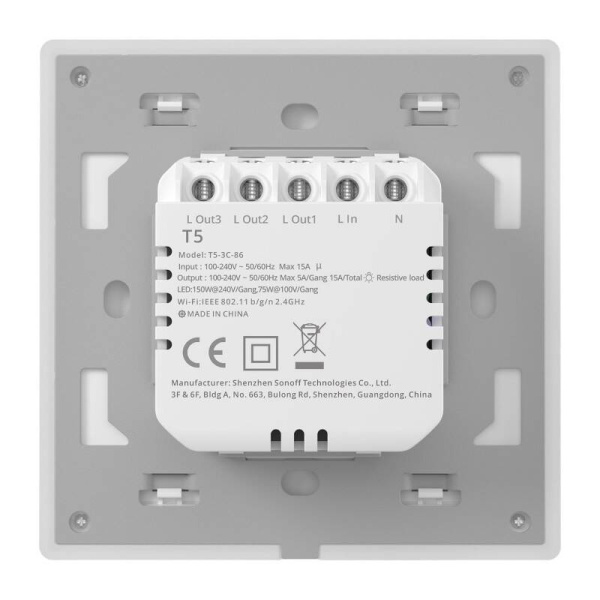 Viedais Wi-Fi pieskāriena sienas slēdzis Sonoff TX T5 4C (4 kanāli)