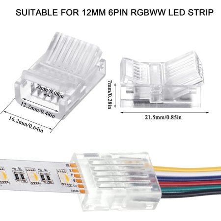 CLICK savienotājs priekš07726L 12mm ar kabeli 10cm, RGB+CCT, 6pin