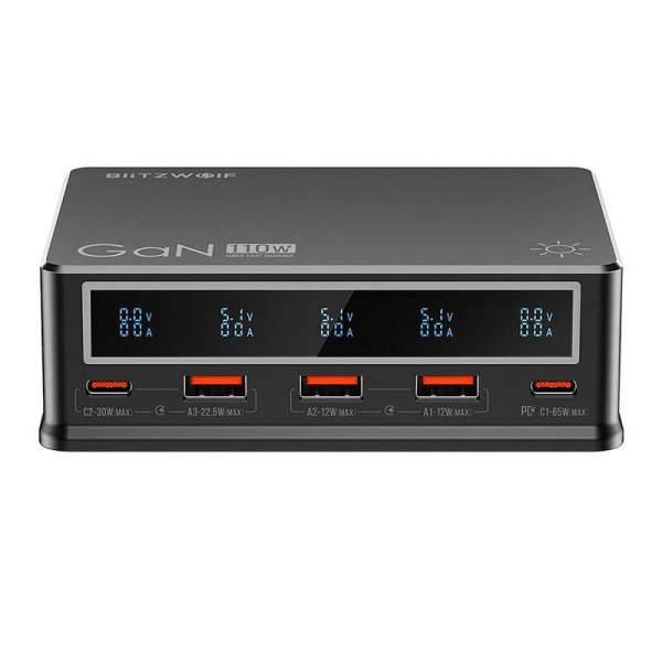 Настольное зарядное устройство Blitzwolf BW-i9 110W PD 3xUSB-A, 2xUSB-C (черное)