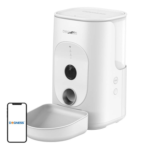 Dogness F15 WiFi 4L viedais pārtikas dozators ar kameru ar plastmasas trauku (balts)
